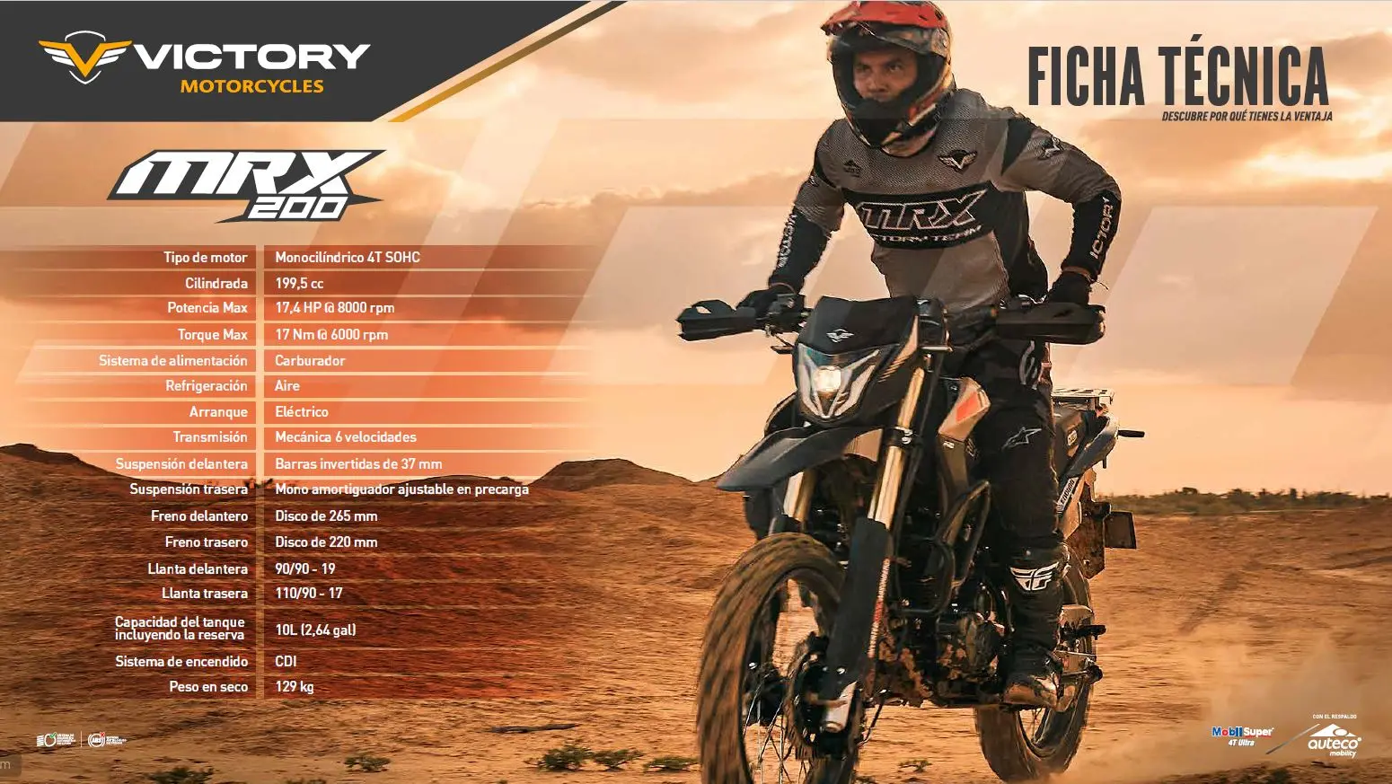 Ficha técnica moto doble propósito Auteco Victory MRX 200